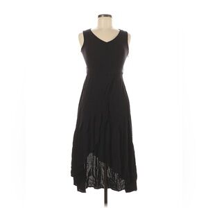 Sleeveless V-Neck High Low Cocktail Dress w Side Zipper & Fabric Belt